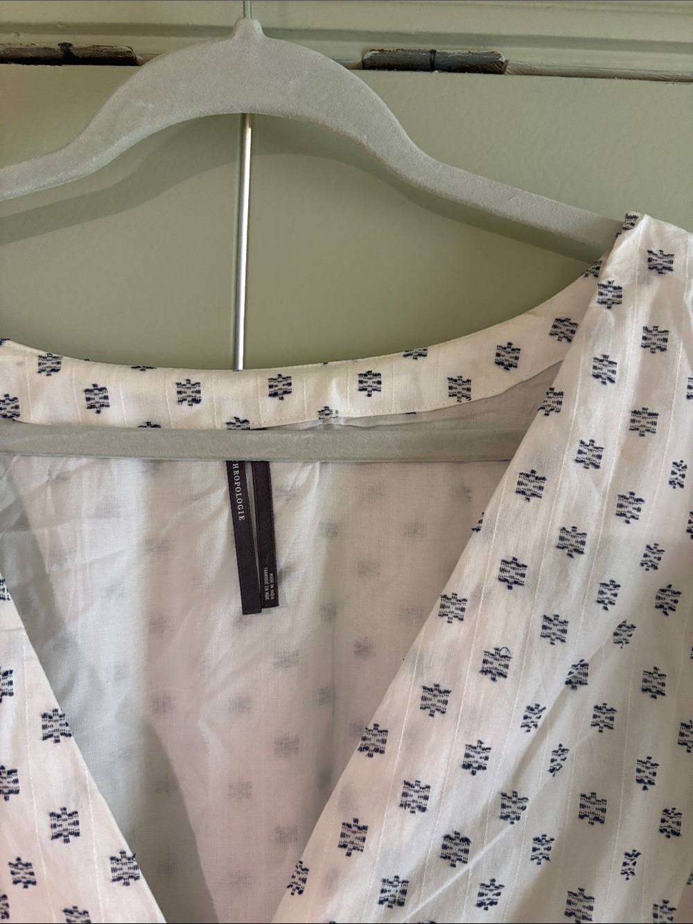 Anthropologie Katerina Button front White and Navy Midi Dress with V-Neck 2x - Picture 5 of 6